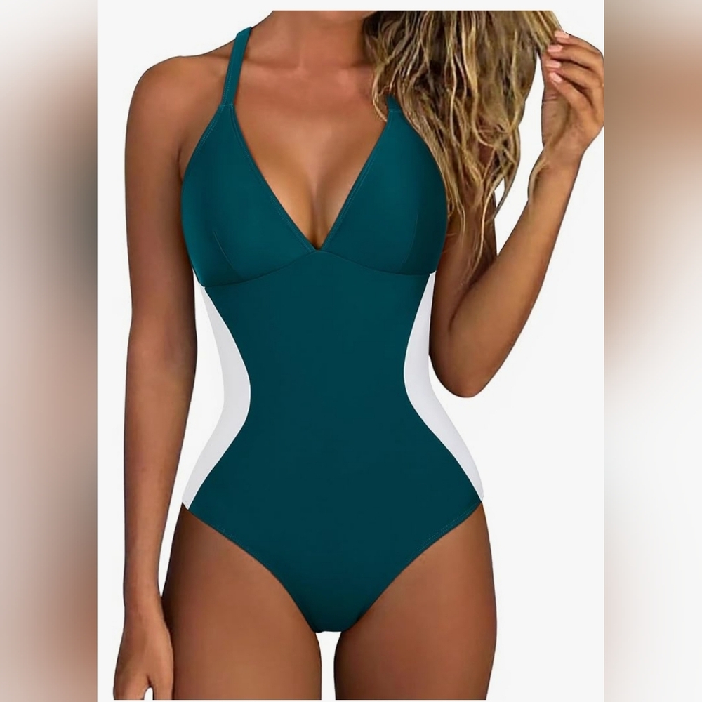 Amazon Essentials New Blue and White Women's One Piece Swimsuit